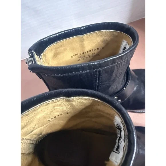 FRYE PHILLIP BLACK Leather Harness Back Zip Short Boots 6.5 Biker Boho Chic moto - Picture 15 of 16